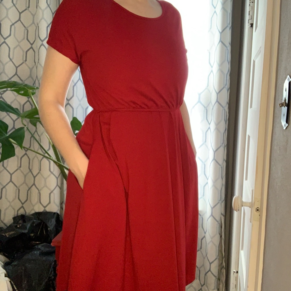 ❤️ Red Nursing Dress with Pockets ☀️ Sundress Comfortable Lightweight Fabric